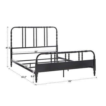 Black Finish Metal Spool Queen Bed