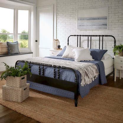 Black Finish Metal Spool Queen Bed