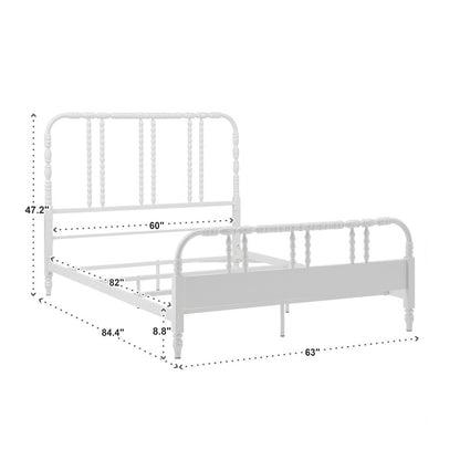 White Finish Metal Spool Queen Bed