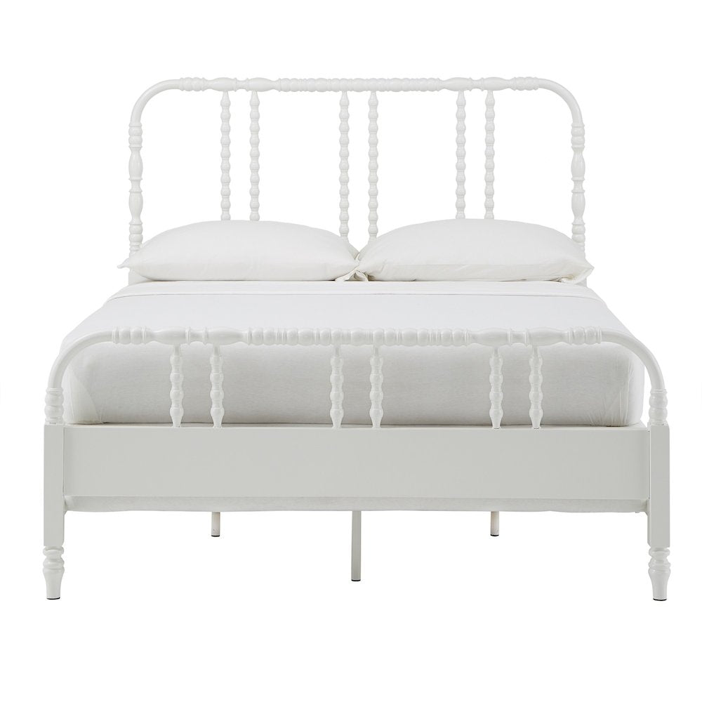 White Finish Metal Spool Queen Bed