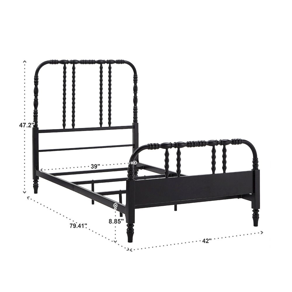 Black Finish Metal Spool Twin Bed
