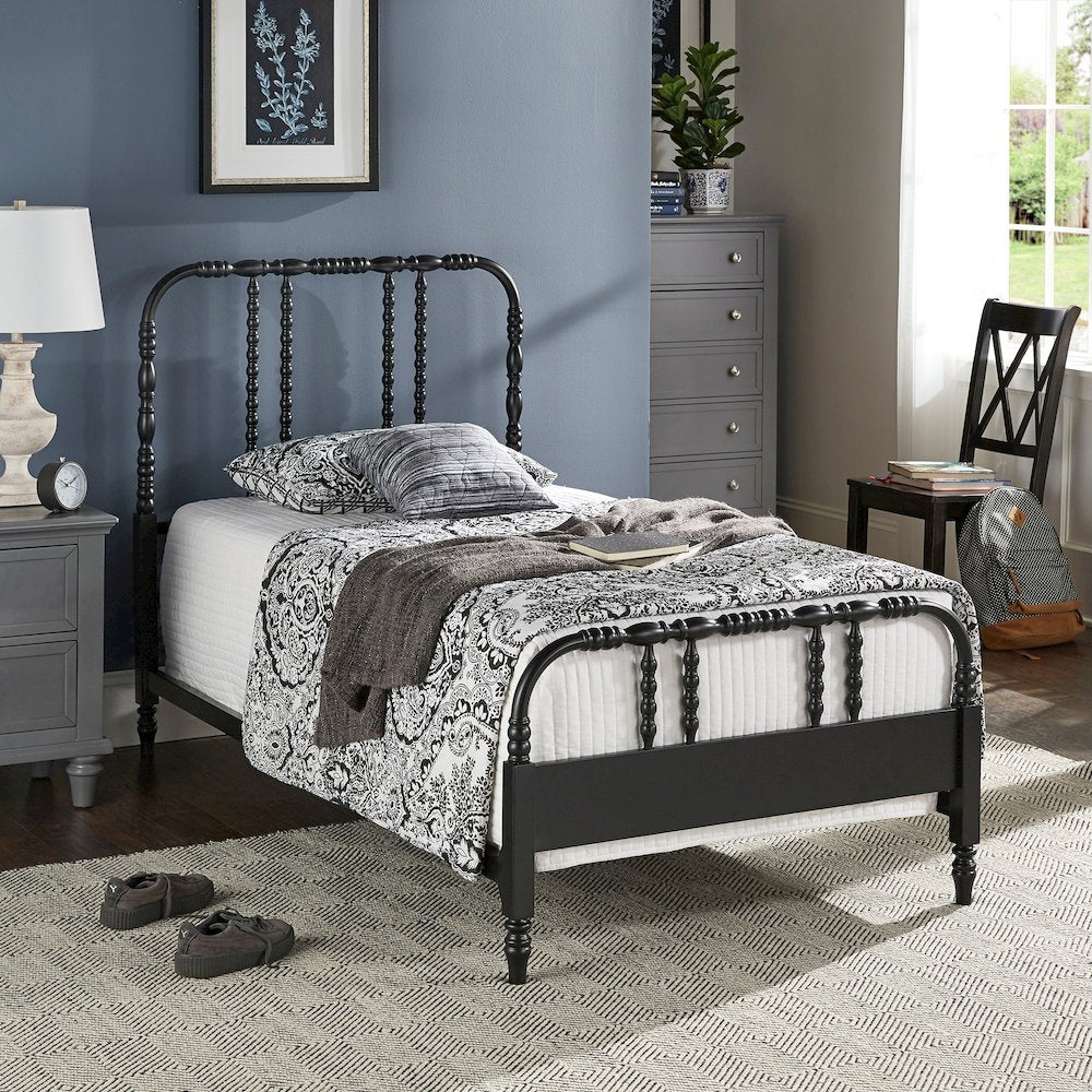 Black Finish Metal Spool Twin Bed