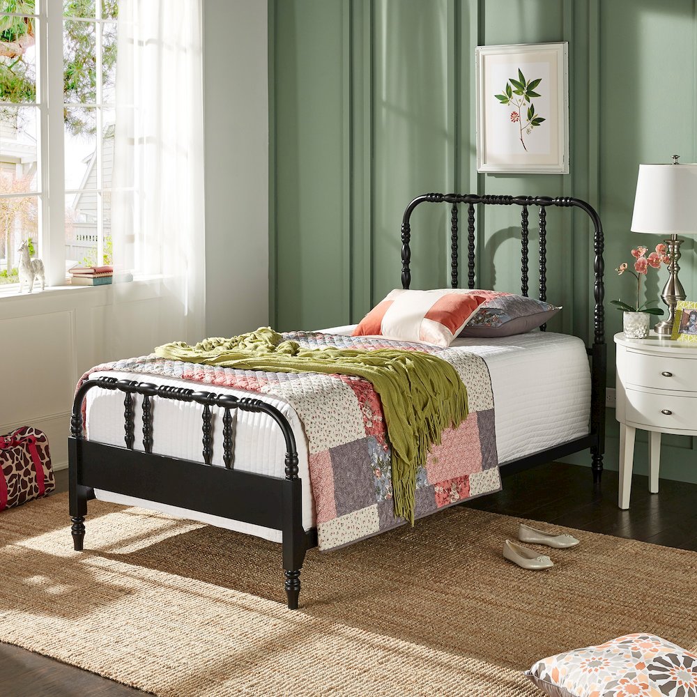 Black Finish Metal Spool Twin Bed