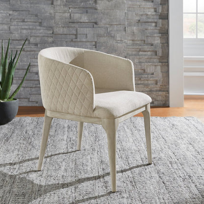 White Finish Beige Heathered Dining Chair