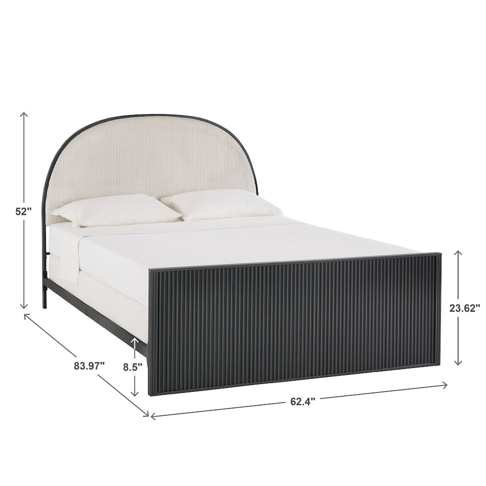 Black Finish Metal Grey Fabric Queen Bed