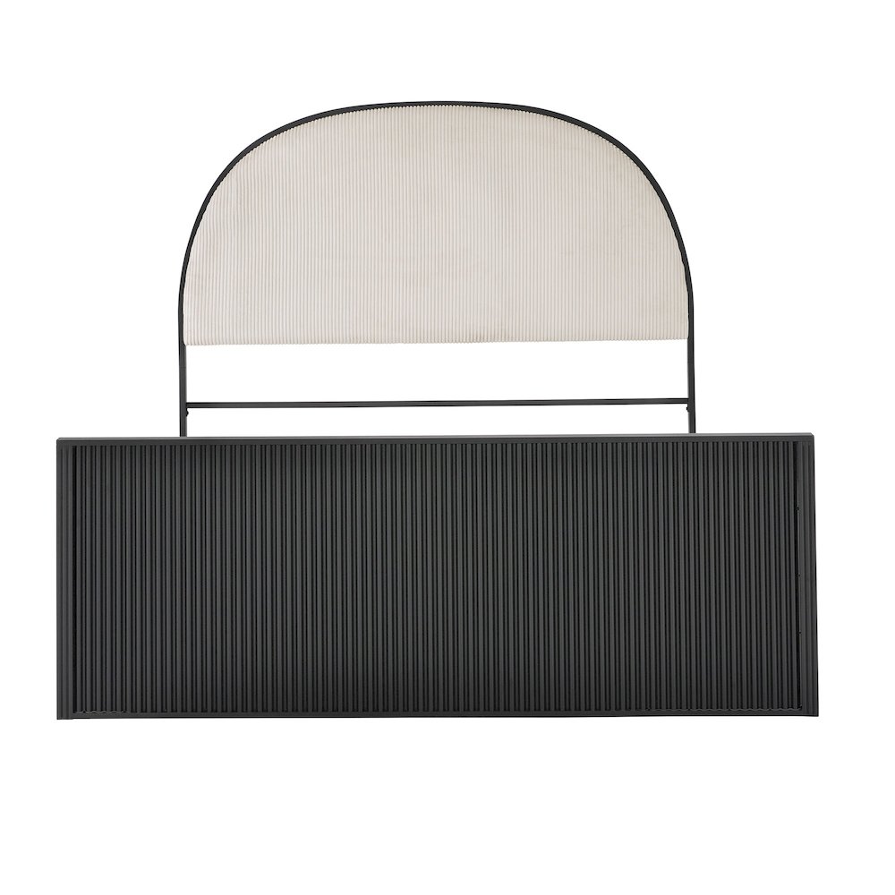 Black Finish Metal Grey Fabric Queen Bed