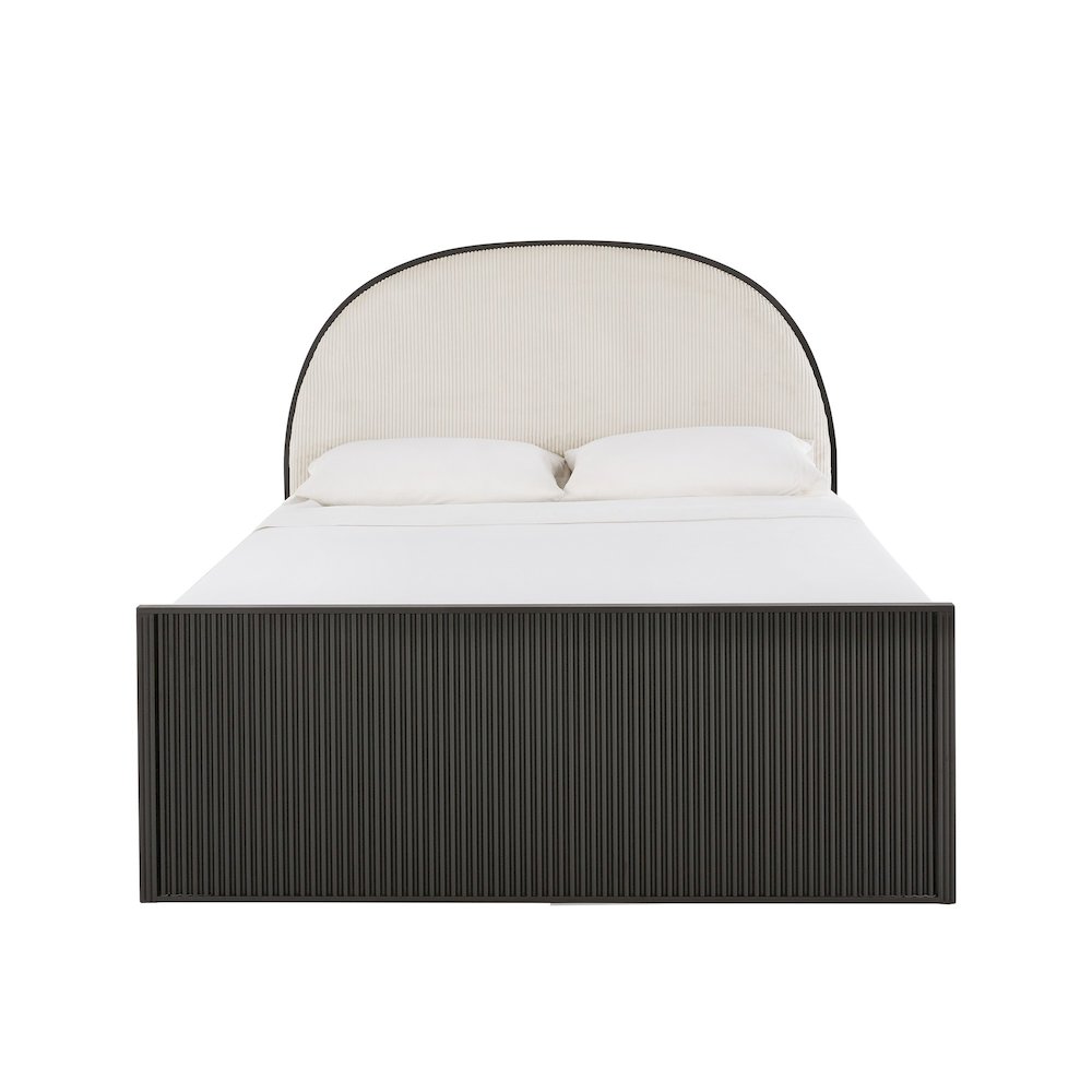 Black Finish Metal Grey Fabric Queen Bed