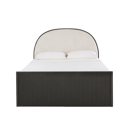 Black Finish Metal Grey Fabric Queen Bed