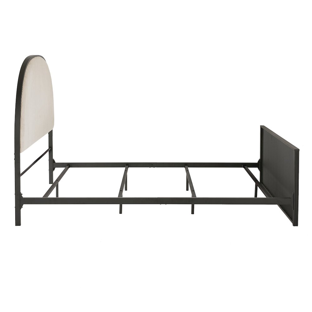 Black Finish Metal Grey Fabric Queen Bed