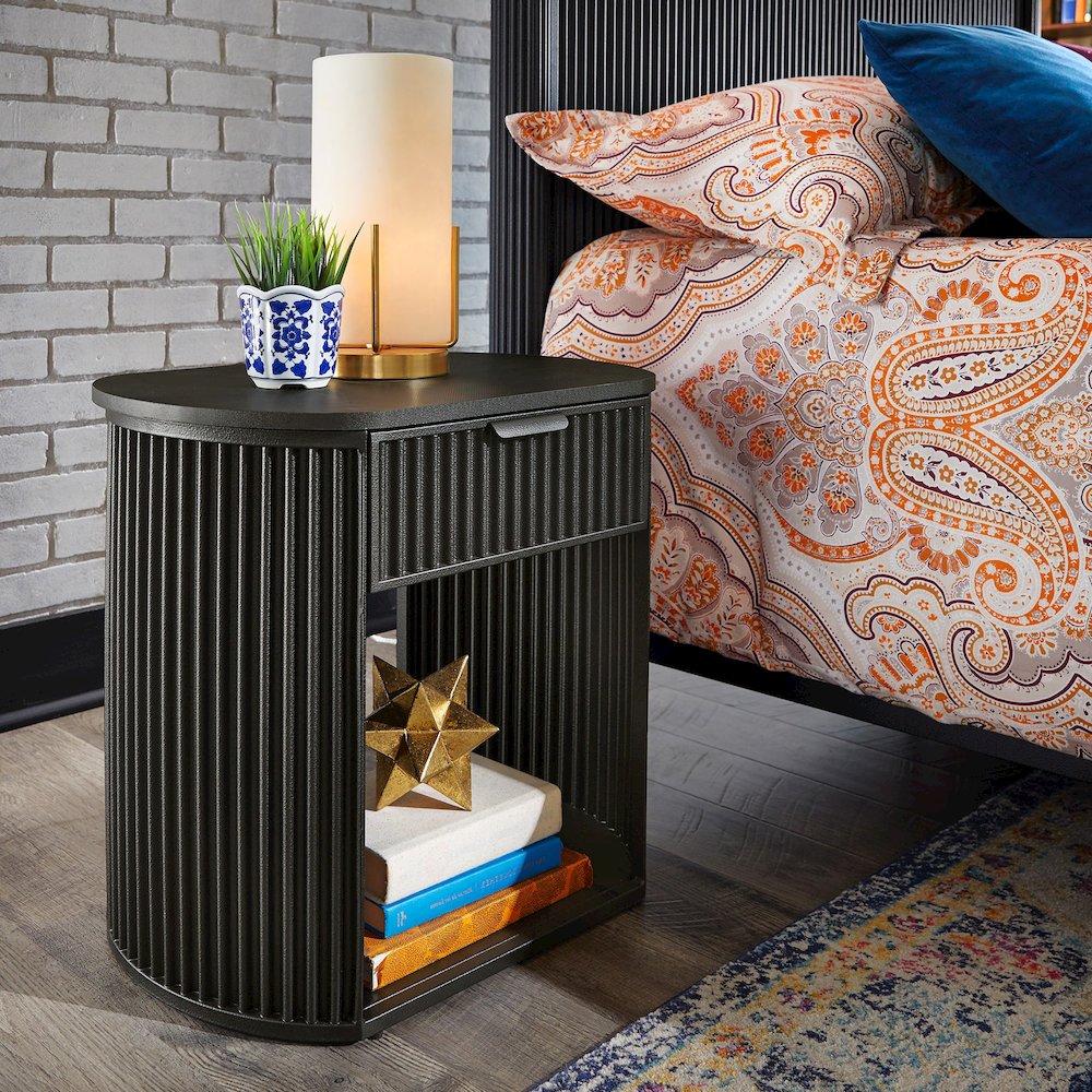 Black Finish 1-Drawer Side Table