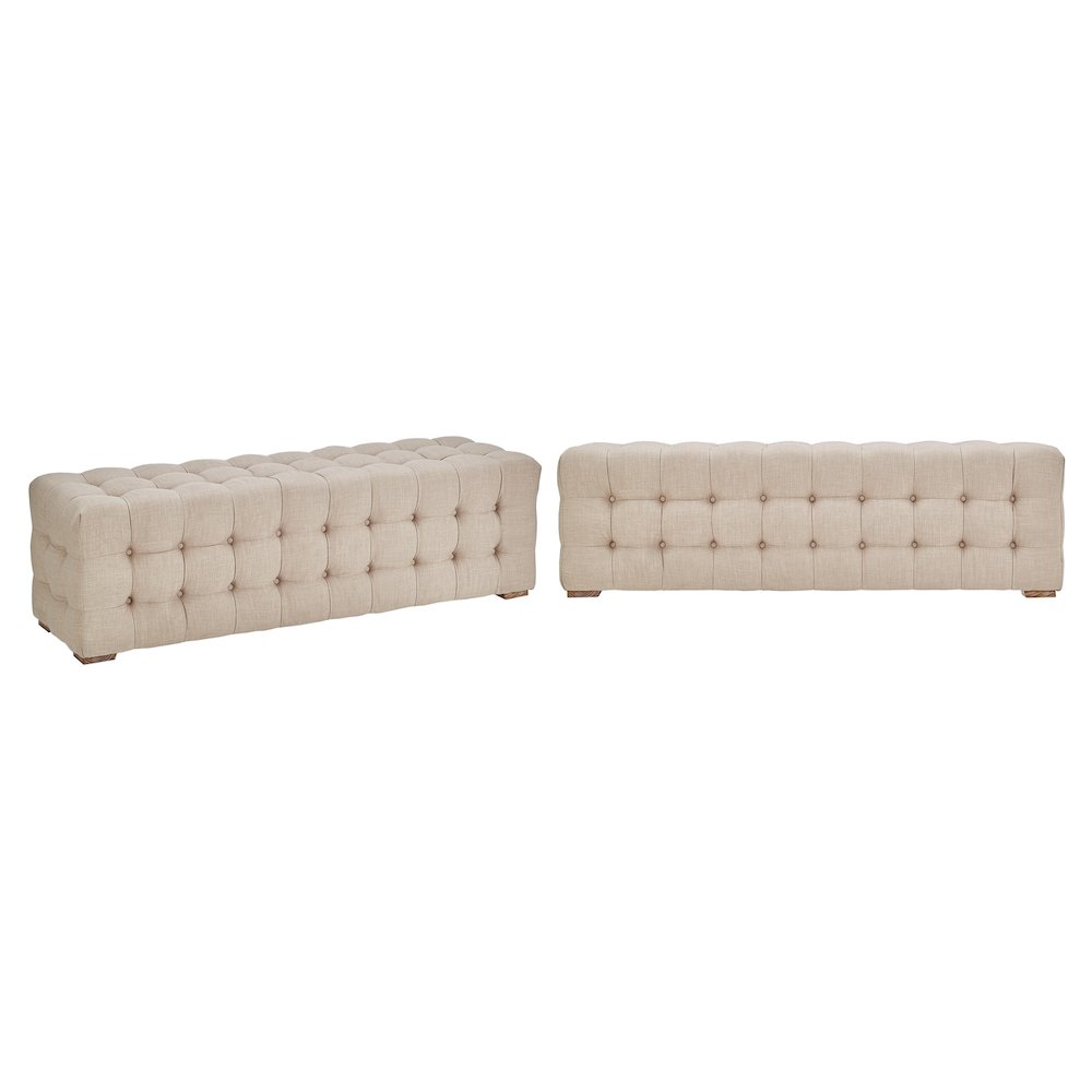 Beige Linen 58" L Tufted Bench