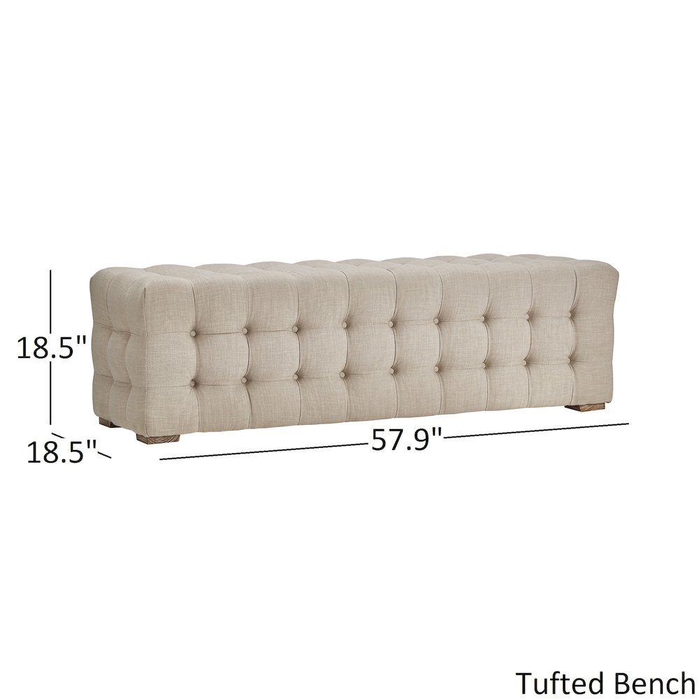 Beige Linen 58" L Tufted Bench