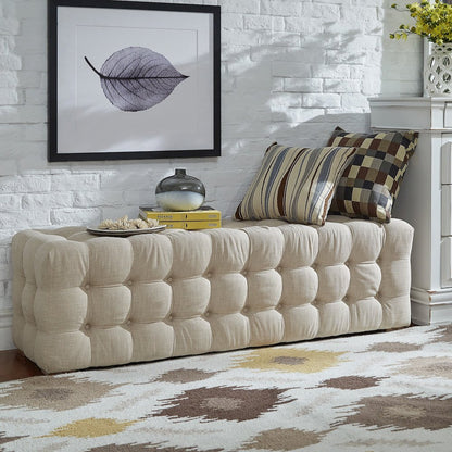 Beige Linen 58" L Tufted Bench