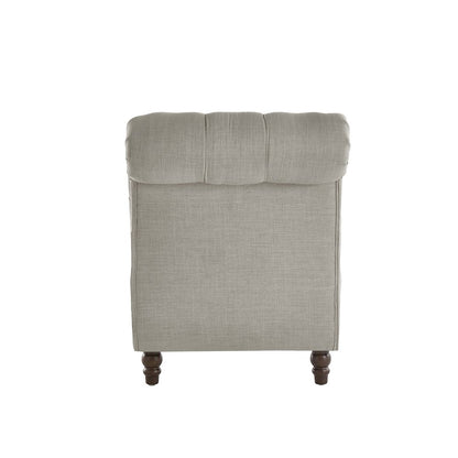 Espresso Finish Grey Linen Tufted Lounger Chair With Pillow