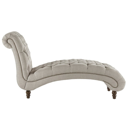 Espresso Finish Grey Linen Tufted Lounger Chair With Pillow