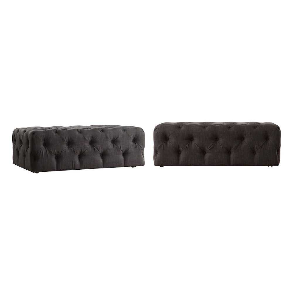 Dark Grey Linen Rectangular Tufted Ottoman