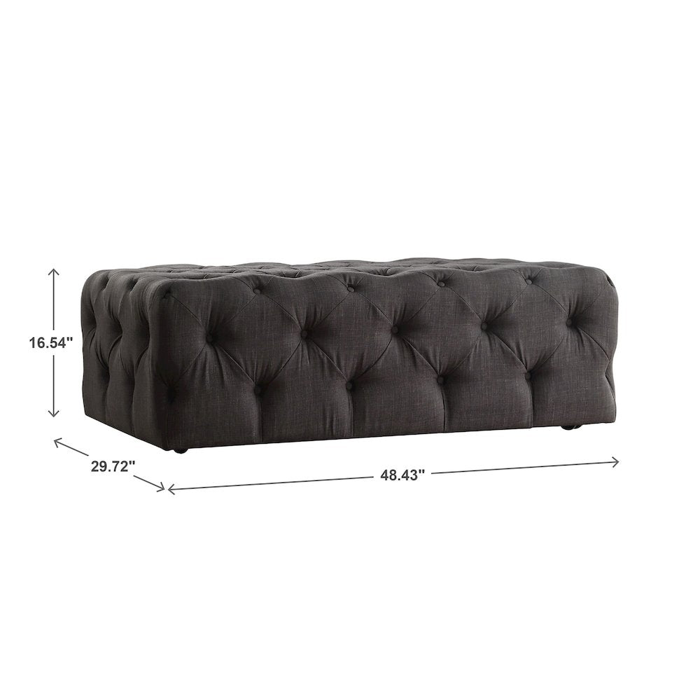 Dark Grey Linen Rectangular Tufted Ottoman