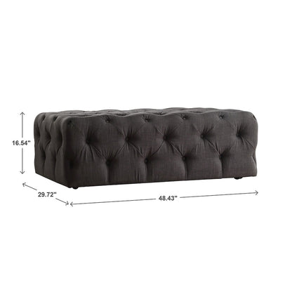 Dark Grey Linen Rectangular Tufted Ottoman