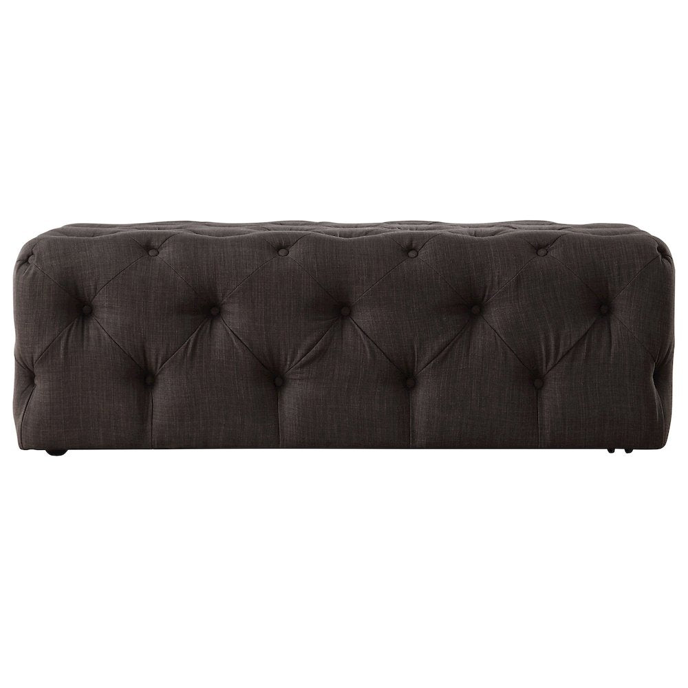 Dark Grey Linen Rectangular Tufted Ottoman
