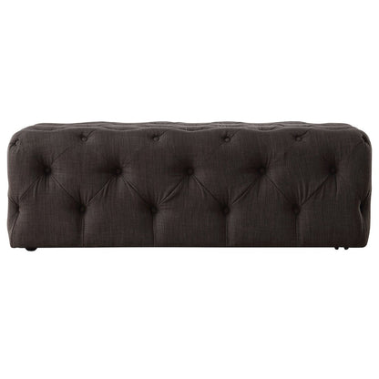 Dark Grey Linen Rectangular Tufted Ottoman