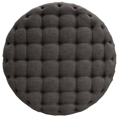 Dark Grey Linen Round Tufted Ottoman