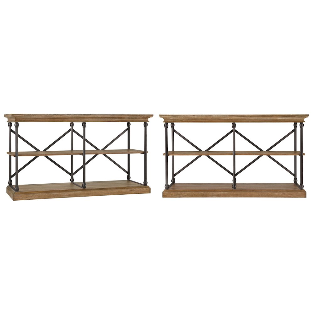 Brown Finish X-Back Sofa Table TV Stand