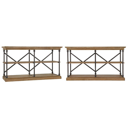 Brown Finish X-Back Sofa Table TV Stand