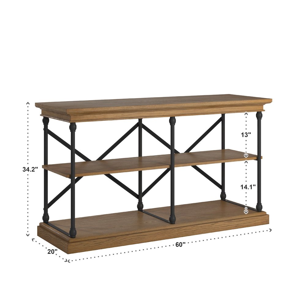 Brown Finish X-Back Sofa Table TV Stand
