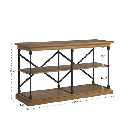 Brown Finish X-Back Sofa Table TV Stand