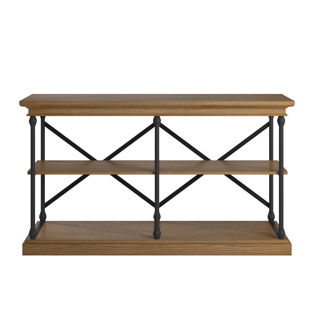 Brown Finish X-Back Sofa Table TV Stand