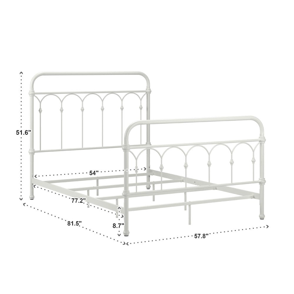 Antique White Finish Powder Coat Metal Full Bed