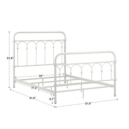 Antique White Finish Powder Coat Metal Full Bed