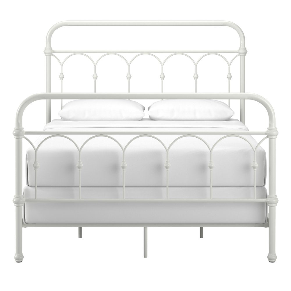 Antique White Finish Powder Coat Metal Full Bed