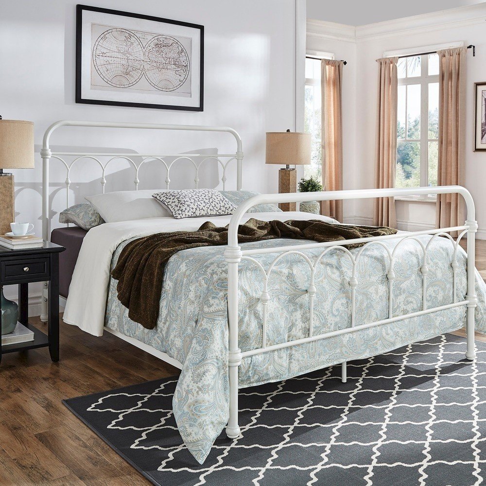 Antique White Finish Powder Coat Metal Full Bed