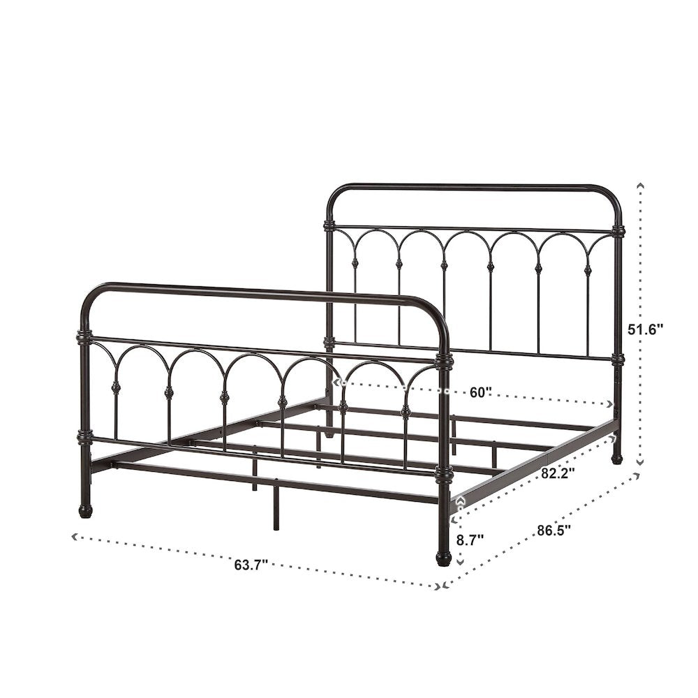 Dark Bronze Finish Powder Coat Metal Queen Bed
