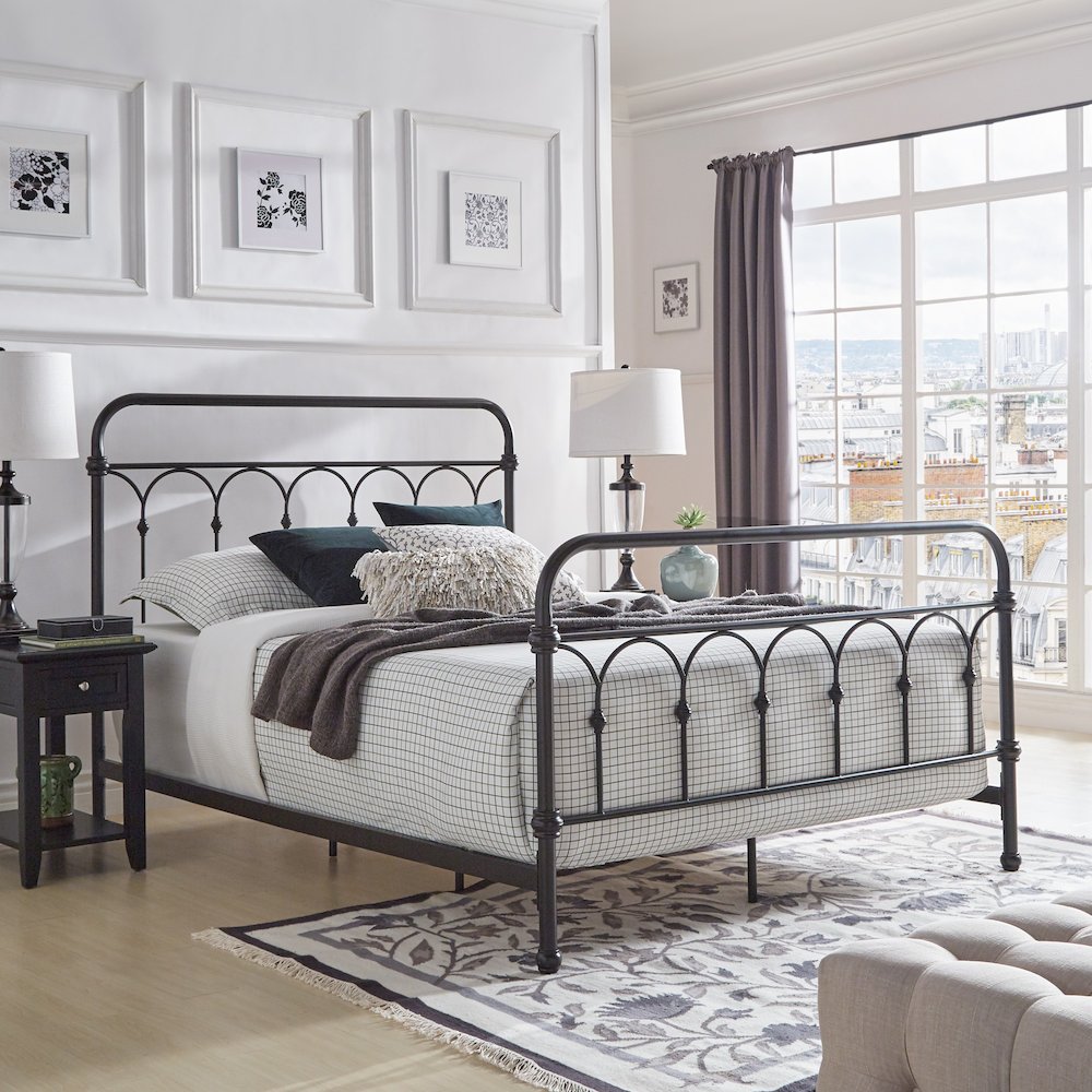 Dark Bronze Finish Powder Coat Metal Queen Bed