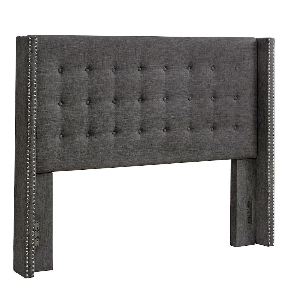 Dark Grey Linen Queen Wingback Headboard