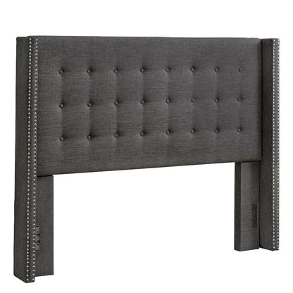 Dark Grey Linen Queen Wingback Headboard