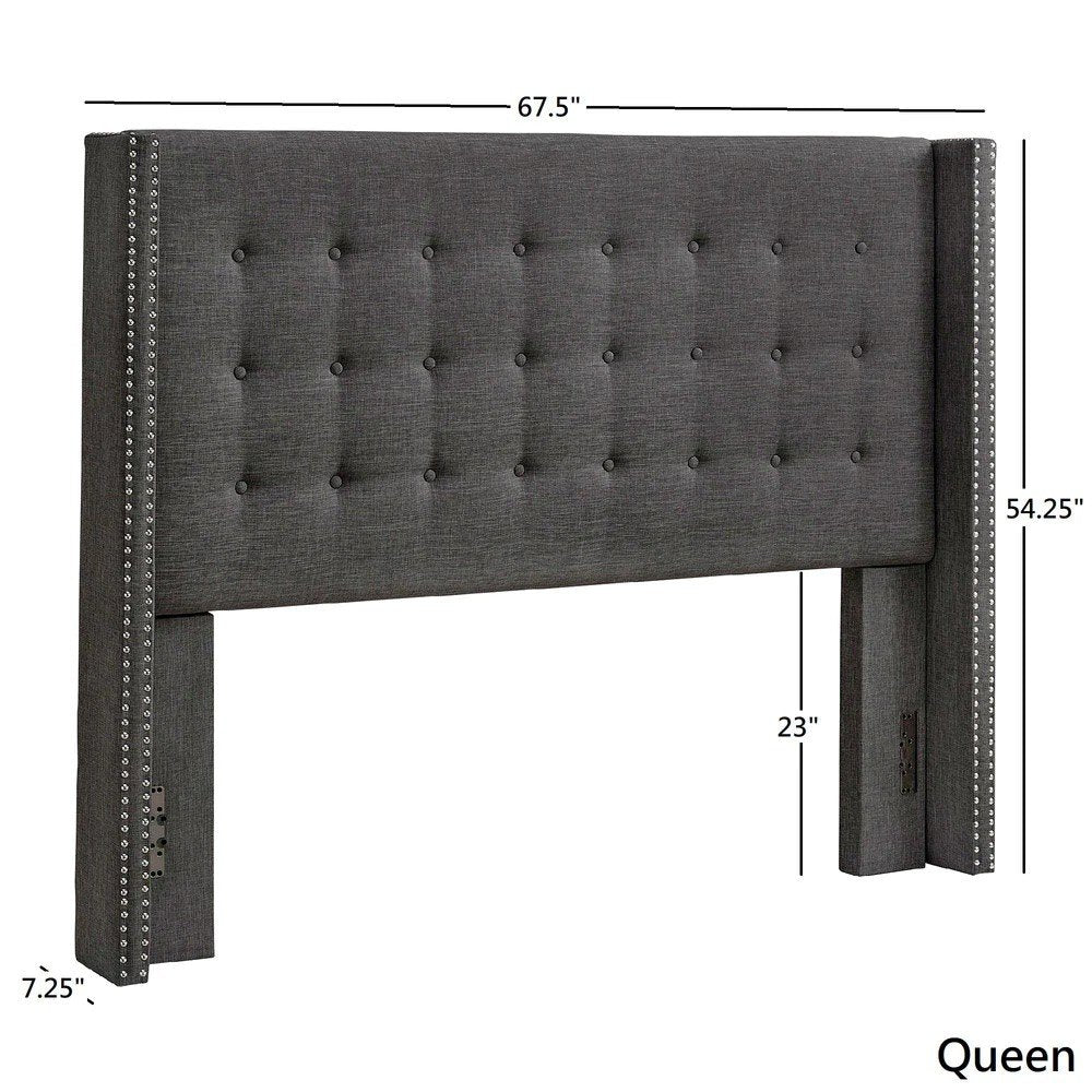 Dark Grey Linen Queen Wingback Headboard