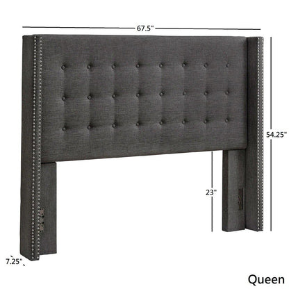 Dark Grey Linen Queen Wingback Headboard