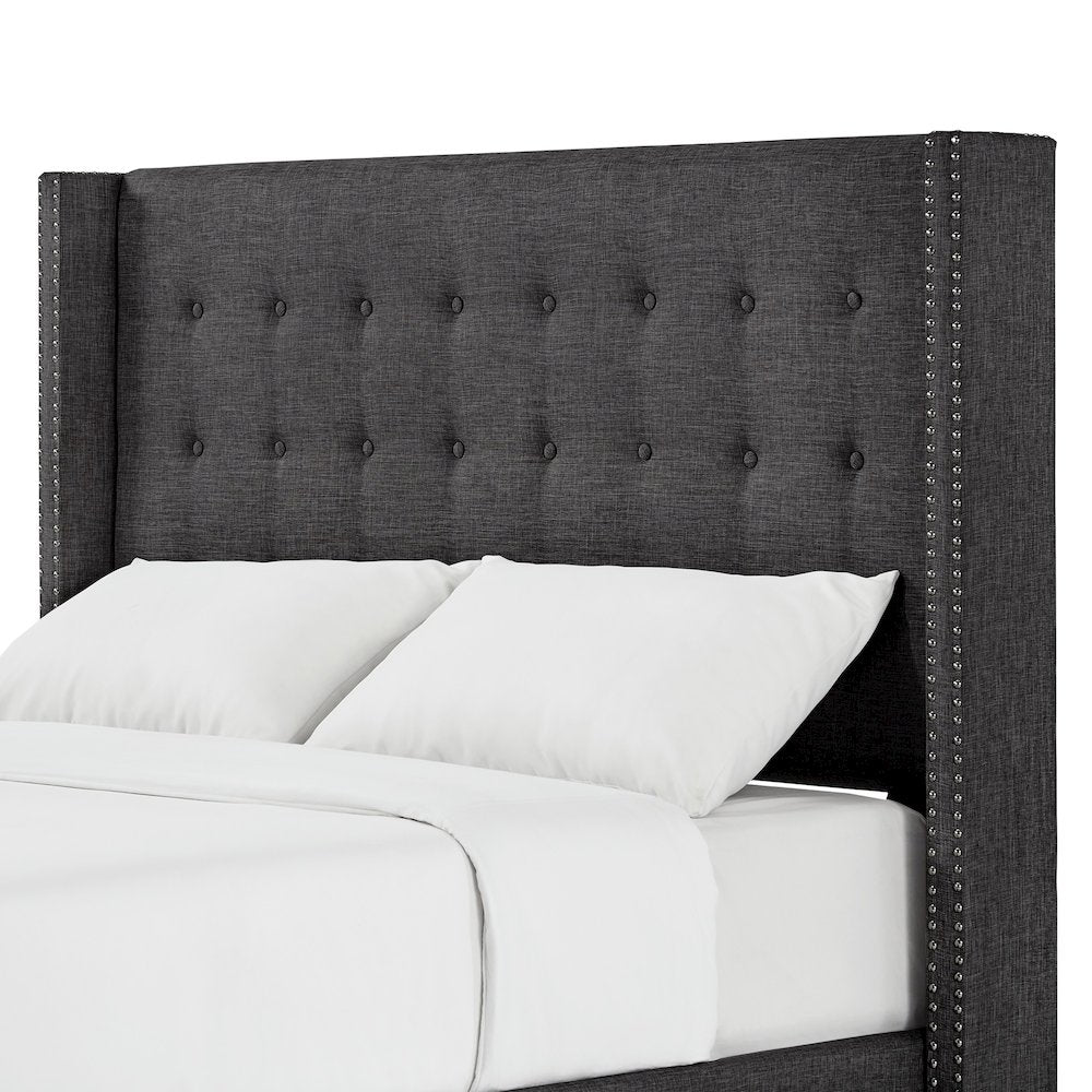 Dark Grey Linen Queen Wingback Headboard
