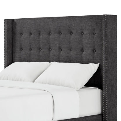 Dark Grey Linen Queen Wingback Headboard