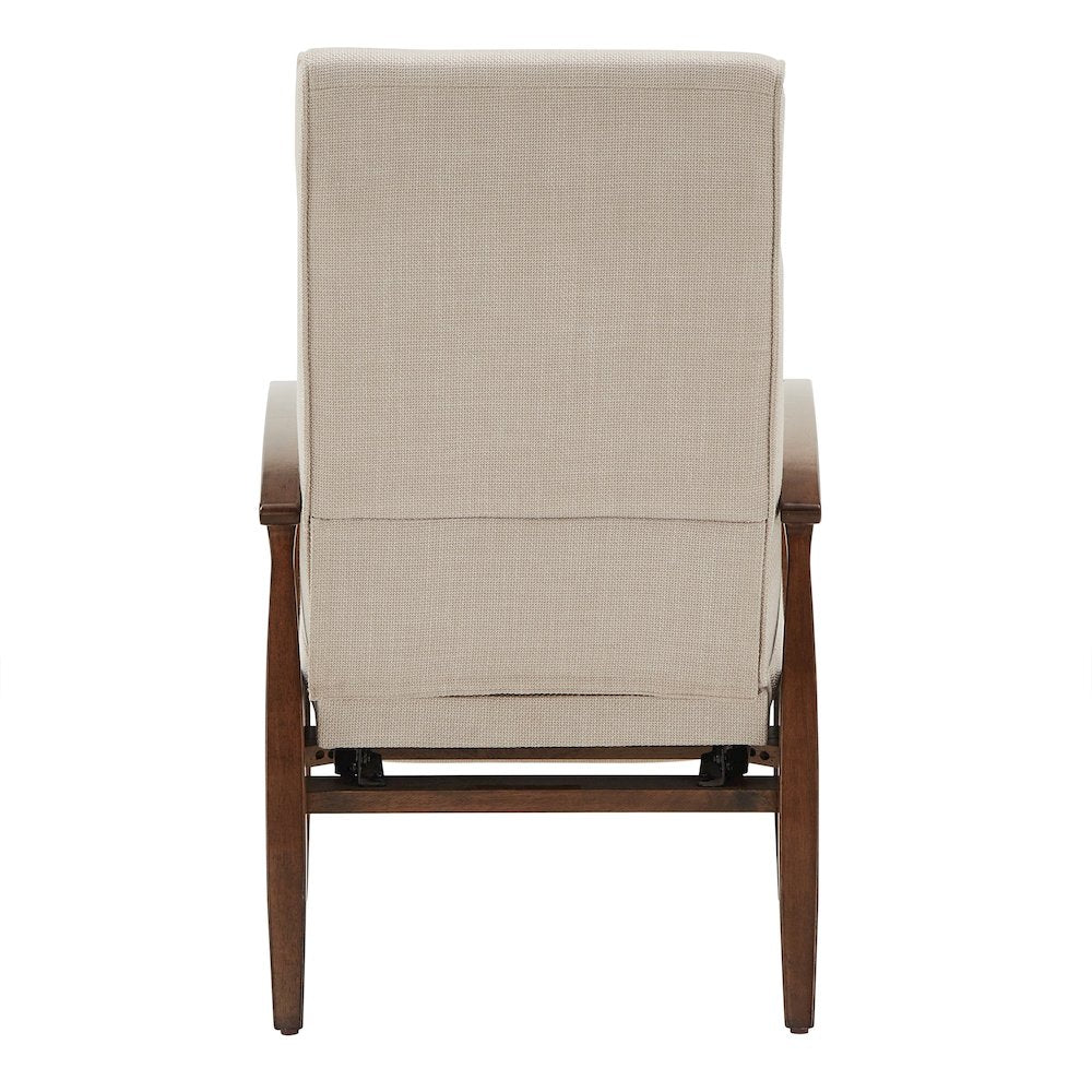 Walnut Finish Beige Fabric Push Back Recliner