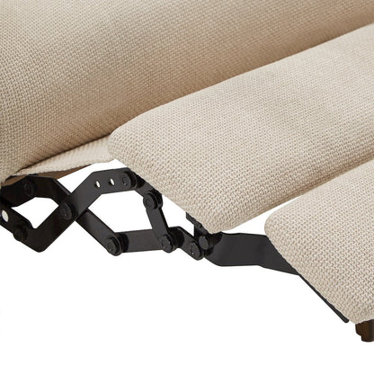 Walnut Finish Beige Fabric Push Back Recliner
