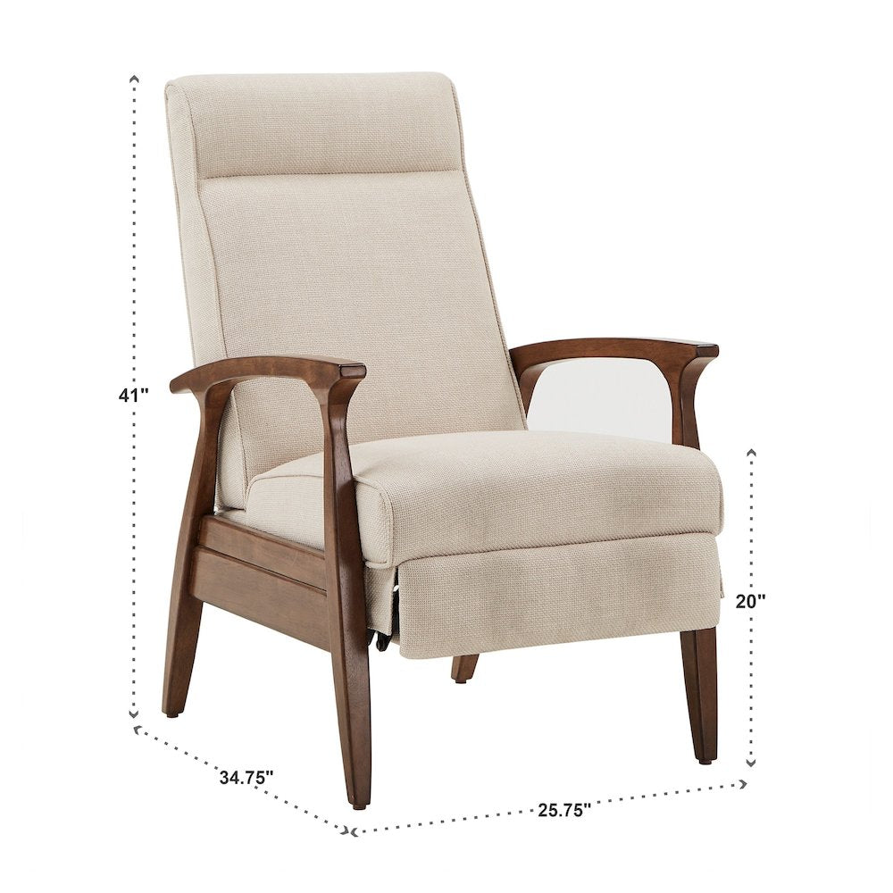 Walnut Finish Beige Fabric Push Back Recliner