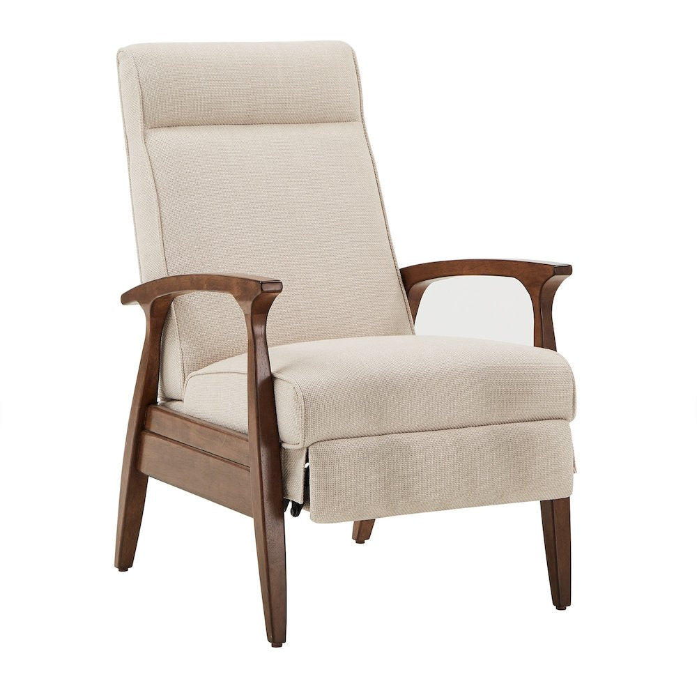 Walnut Finish Beige Fabric Push Back Recliner