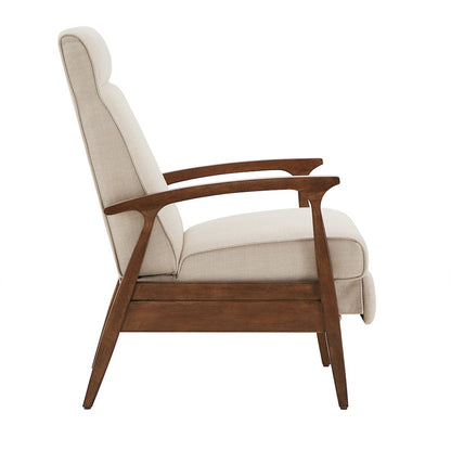 Walnut Finish Beige Fabric Push Back Recliner