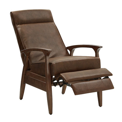 Walnut Finish Brown PU Push Back Recliner