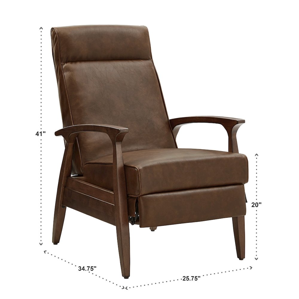 Walnut Finish Brown PU Push Back Recliner
