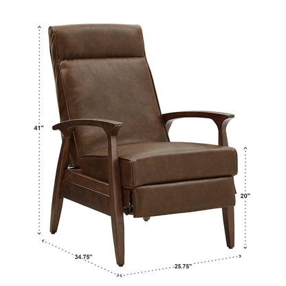 Walnut Finish Brown PU Push Back Recliner